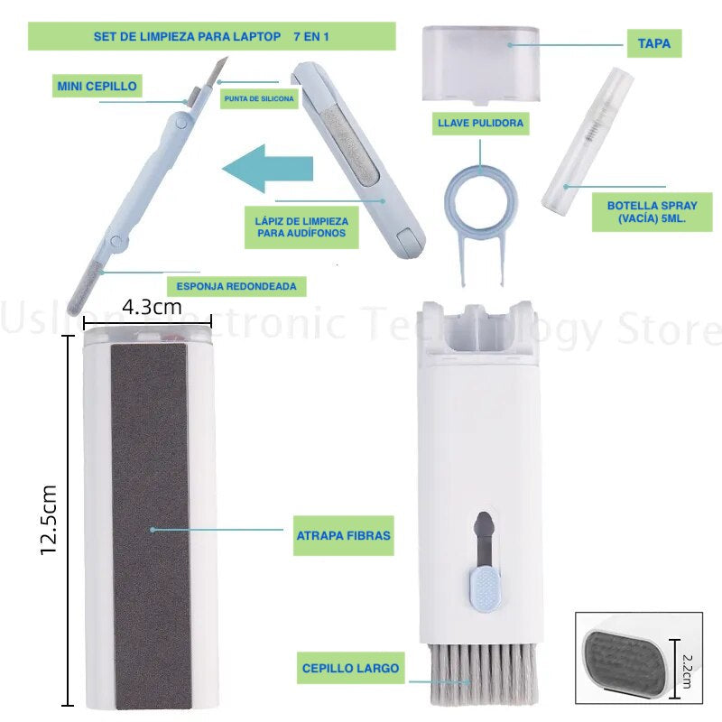 Kit Limpiador Portátil 7 en 1 para Aparatos Tecnológicos.