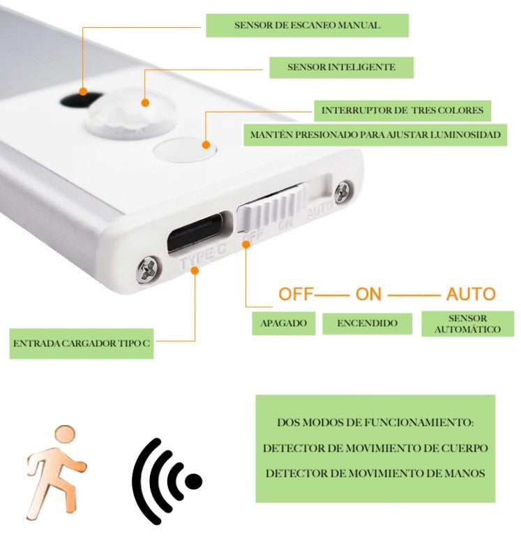 Lámpara en Barra con Cargador USB y Sensor de Movimiento